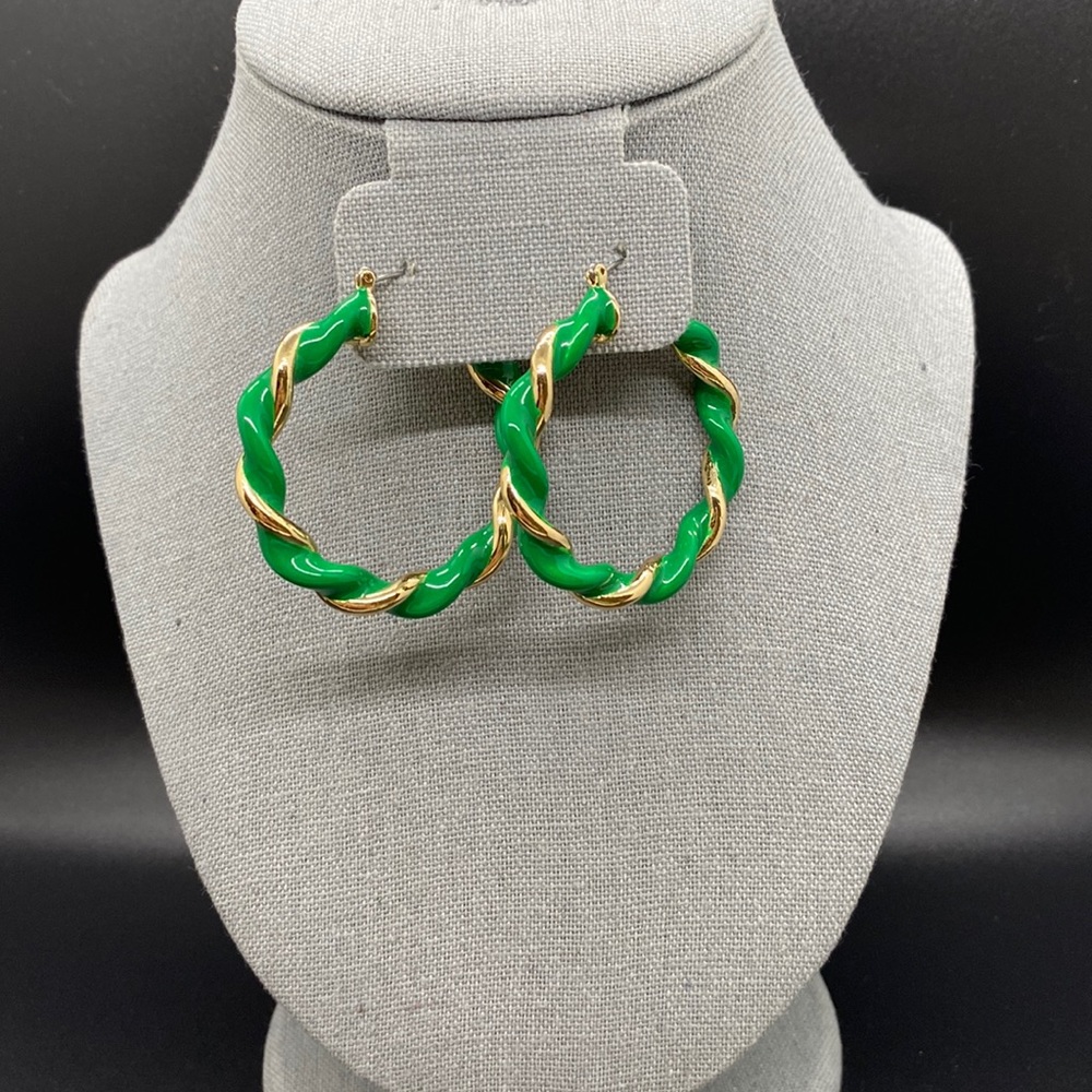 NWOT Enamel/Gold Hoop Earrings